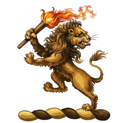 A lion rampant holding in the dexter paw a torch inflamed digital download: Includes Color PNG, B&W PNG, and SVG vector files