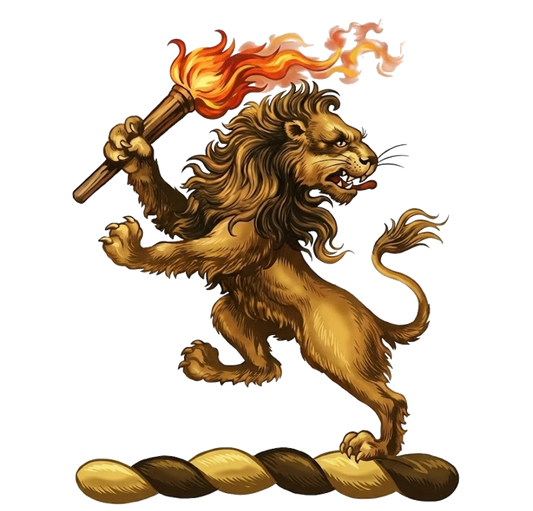 A lion rampant holding in the dexter paw a torch inflamed digital download: Includes Color PNG, B&W PNG, and SVG vector files