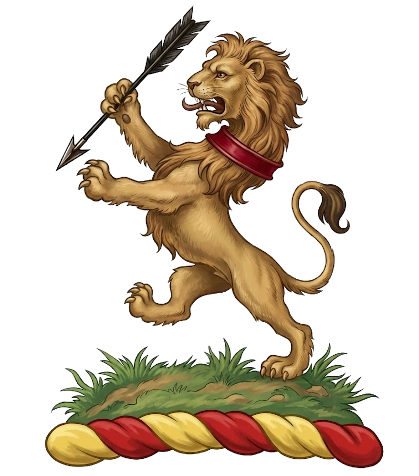 On a mount a lion rampant ppr., collared gu., holding in the dexter paw an arrow sa. digital download: Includes Color PNG, B&W PNG, and SVG vector files
