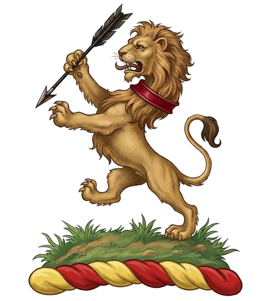 On a mount a lion rampant ppr., collared gu., holding in the dexter paw an arrow sa. digital download: Includes Color PNG, B&W PNG, and SVG vector files