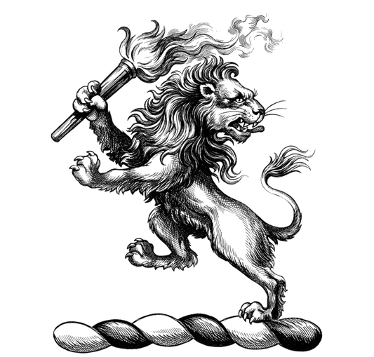 A lion rampant holding in the dexter paw a torch inflamed digital download: Includes Color PNG, B&W PNG, and SVG vector files