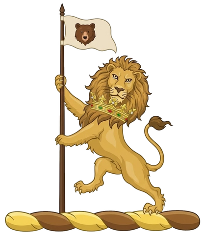 Lion Rampant Gorged with a Ducal Coronet Holding a Standard digital download: Includes Color PNG, B&W PNG, and SVG vector files