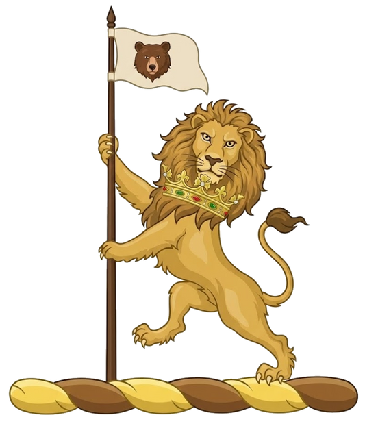 Lion Rampant Gorged with a Ducal Coronet Holding a Standard digital download: Includes Color PNG, B&W PNG, and SVG vector files