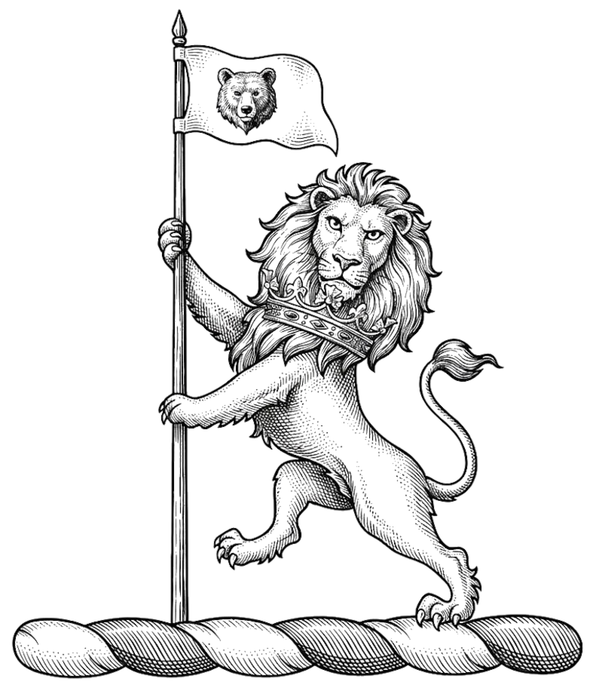 Lion Rampant Gorged with a Ducal Coronet Holding a Standard digital download: Includes Color PNG, B&W PNG, and SVG vector files