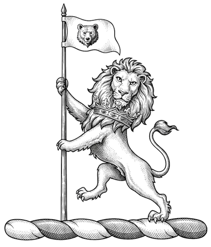 Lion Rampant Gorged with a Ducal Coronet Holding a Standard digital download: Includes Color PNG, B&W PNG, and SVG vector files