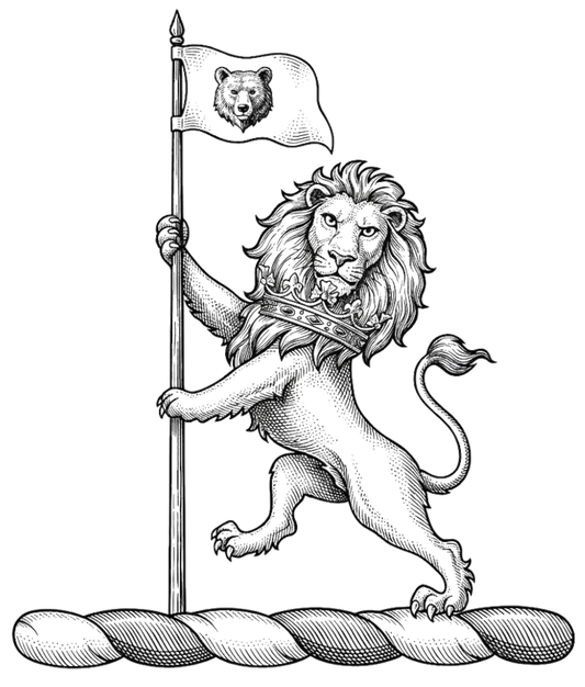 Lion Rampant Gorged with a Ducal Coronet Holding a Standard digital download: Includes Color PNG, B&W PNG, and SVG vector files