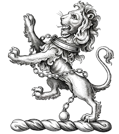 A lion rampant, gorged with a collar and chain reflexed over the back digital download: Includes Color PNG, B&W PNG, and SVG vector files