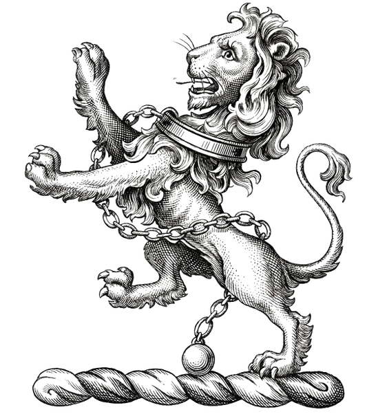 A lion rampant, gorged with a collar and chain reflexed over the back digital download: Includes Color PNG, B&W PNG, and SVG vector files