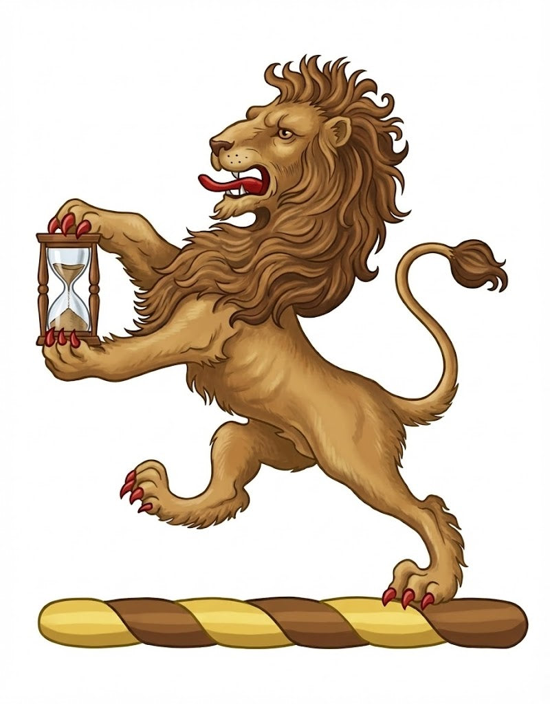 A lion rampant, holding between the paws an hour-glass digital download: Includes Color PNG, B&W PNG, and SVG vector files