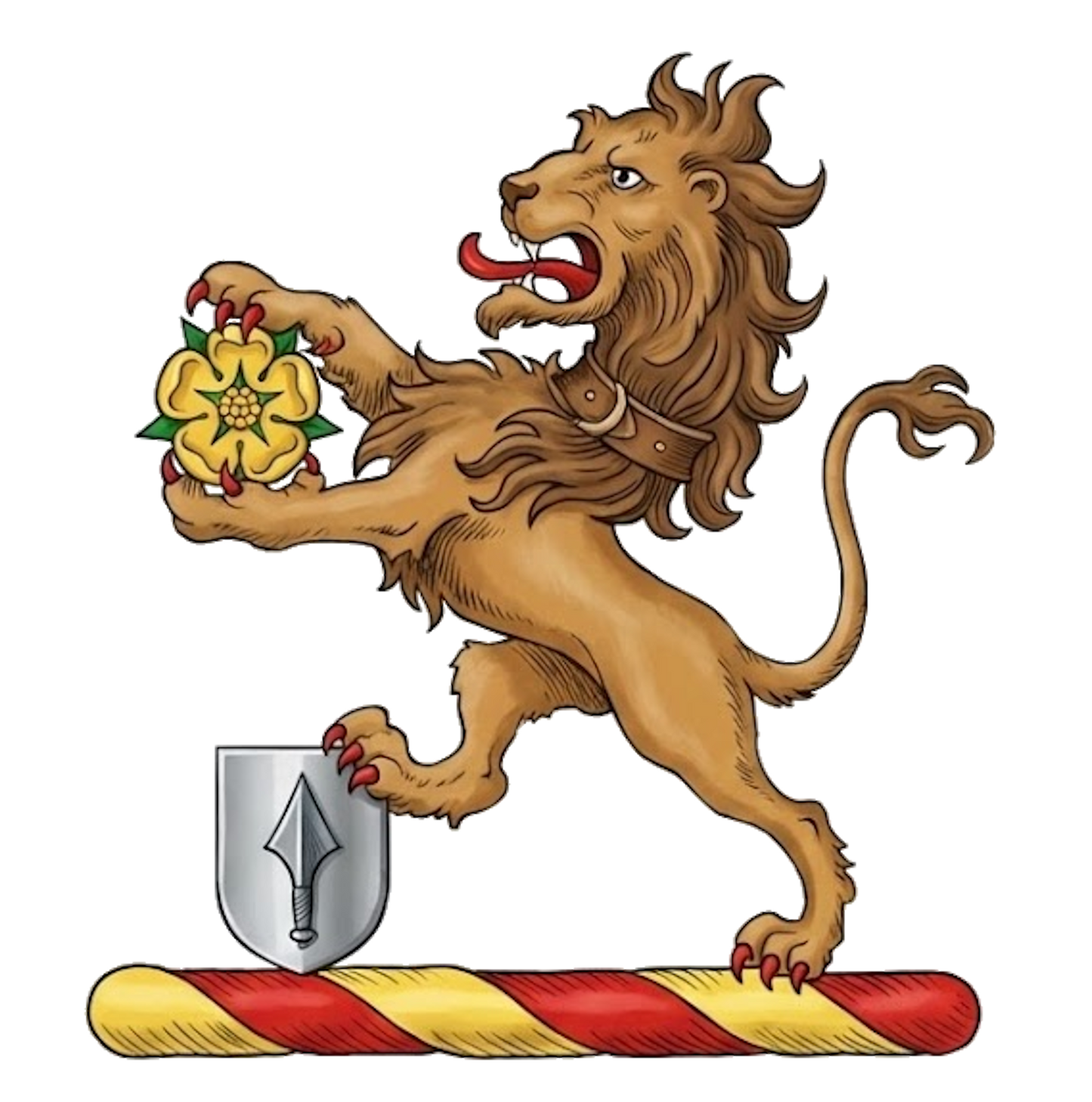 Lion Rampant Gorged with Collar Holding Rose digital download: Includes Color PNG, B&W PNG, and SVG vector files