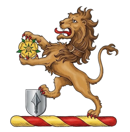 Lion Rampant Gorged with Collar Holding Rose digital download: Includes Color PNG, B&W PNG, and SVG vector files