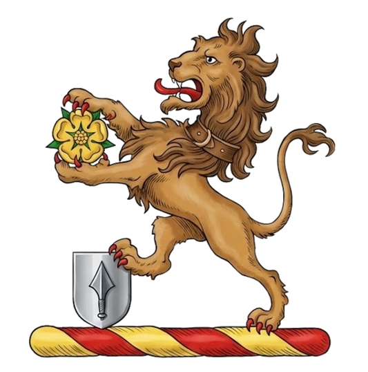 Lion Rampant Gorged with Collar Holding Rose digital download: Includes Color PNG, B&W PNG, and SVG vector files