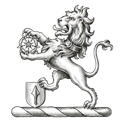 Lion Rampant Gorged with Collar Holding Rose digital download: Includes Color PNG, B&W PNG, and SVG vector files
