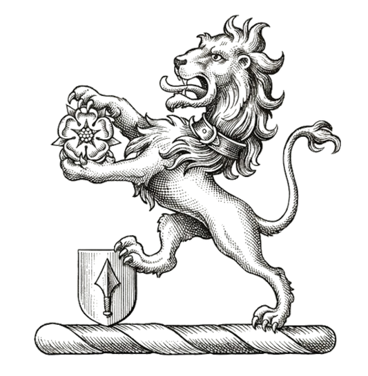 Lion Rampant Gorged with Collar Holding Rose digital download: Includes Color PNG, B&W PNG, and SVG vector files