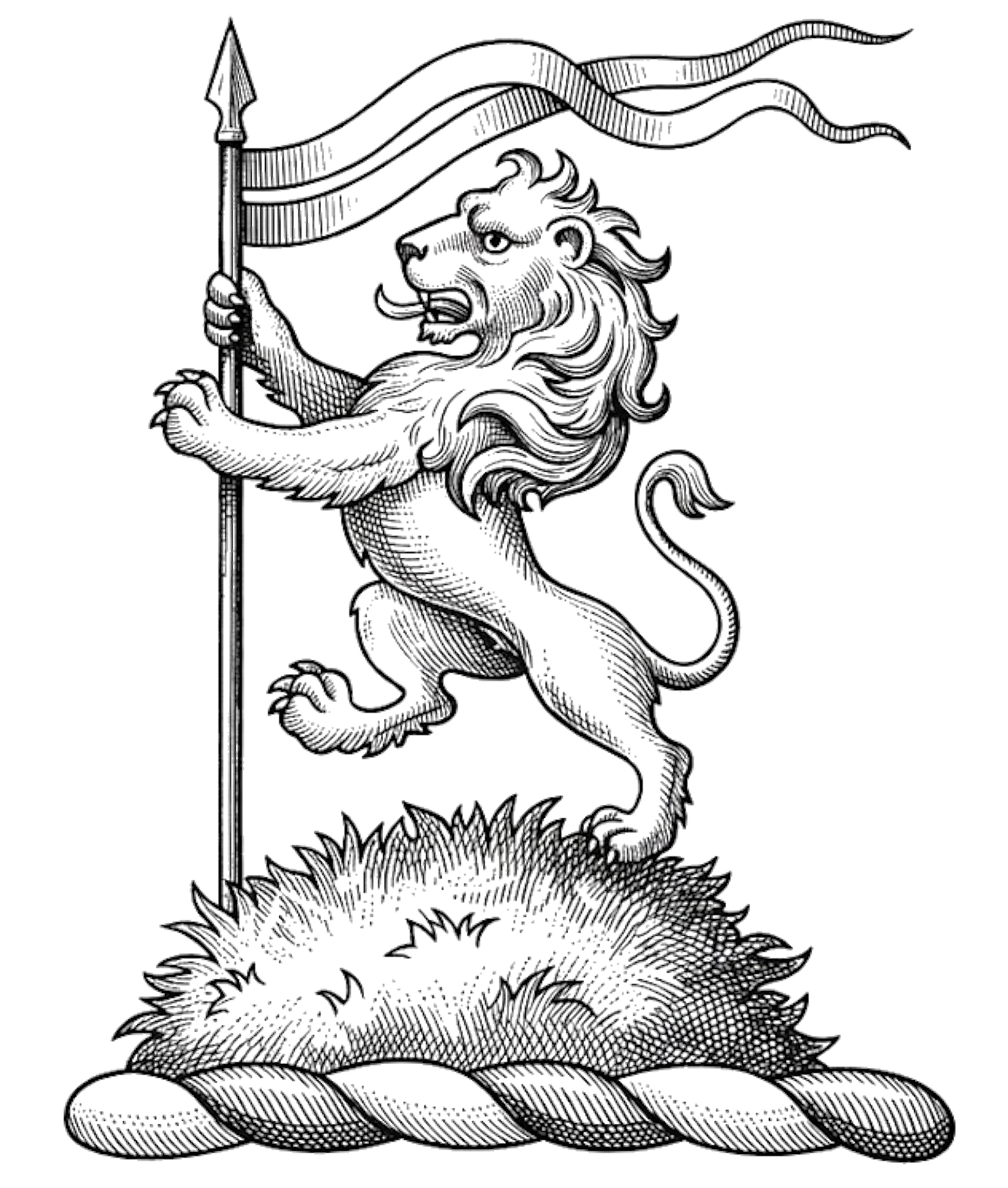 Lion Rampant on Mound Holding a Spear digital download: Includes Color PNG, B&W PNG, and SVG vector files