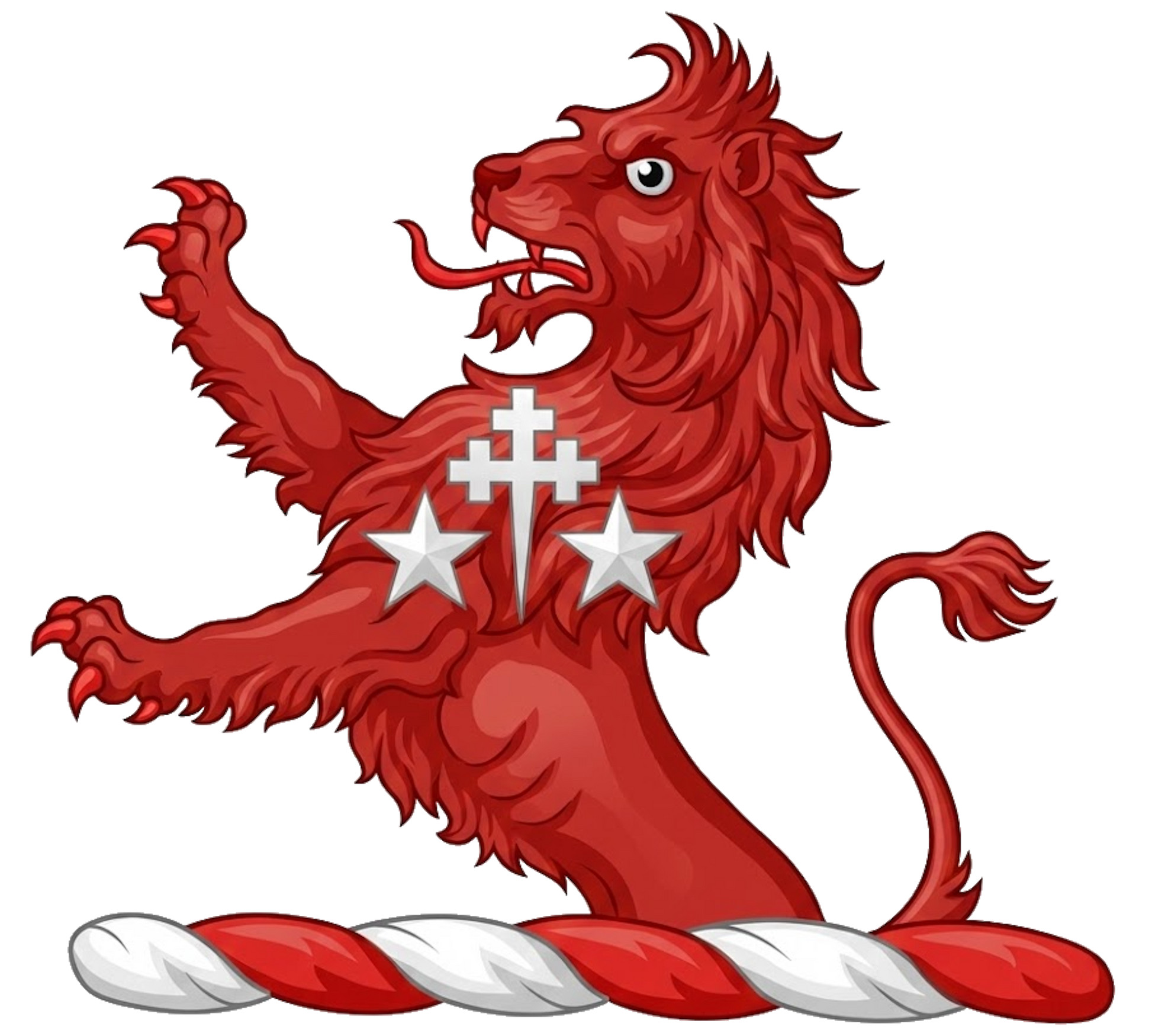 A demi-lion rampant Gules, charged on the shoulder with a cross patriarchal fitchée between two mullets Argent digital download: Includes Color PNG, B&W PNG, and SVG vector files