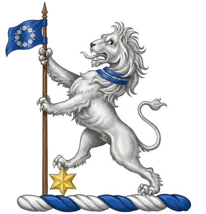 Lion Rampant with Banner and Mullet Crest digital download: Includes Color PNG, B&W PNG, and SVG vector files