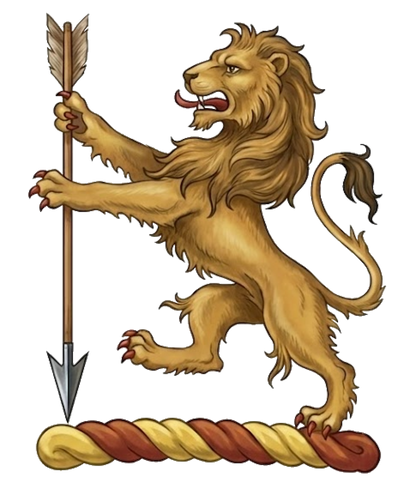 Lion Rampant Supporting an Arrow in Pale Point Downwards digital download: Includes Color PNG, B&W PNG, and SVG vector files