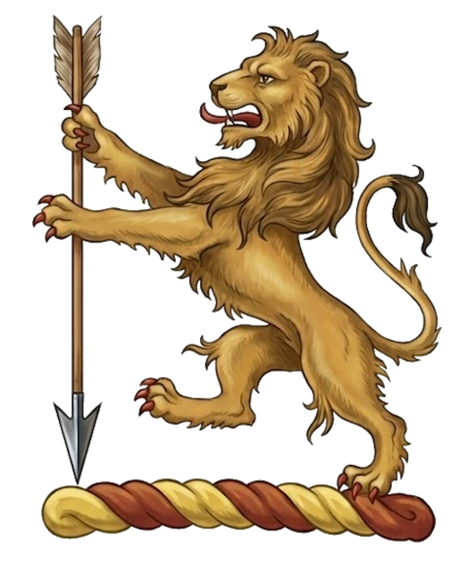 Lion Rampant Supporting an Arrow in Pale Point Downwards digital download: Includes Color PNG, B&W PNG, and SVG vector files