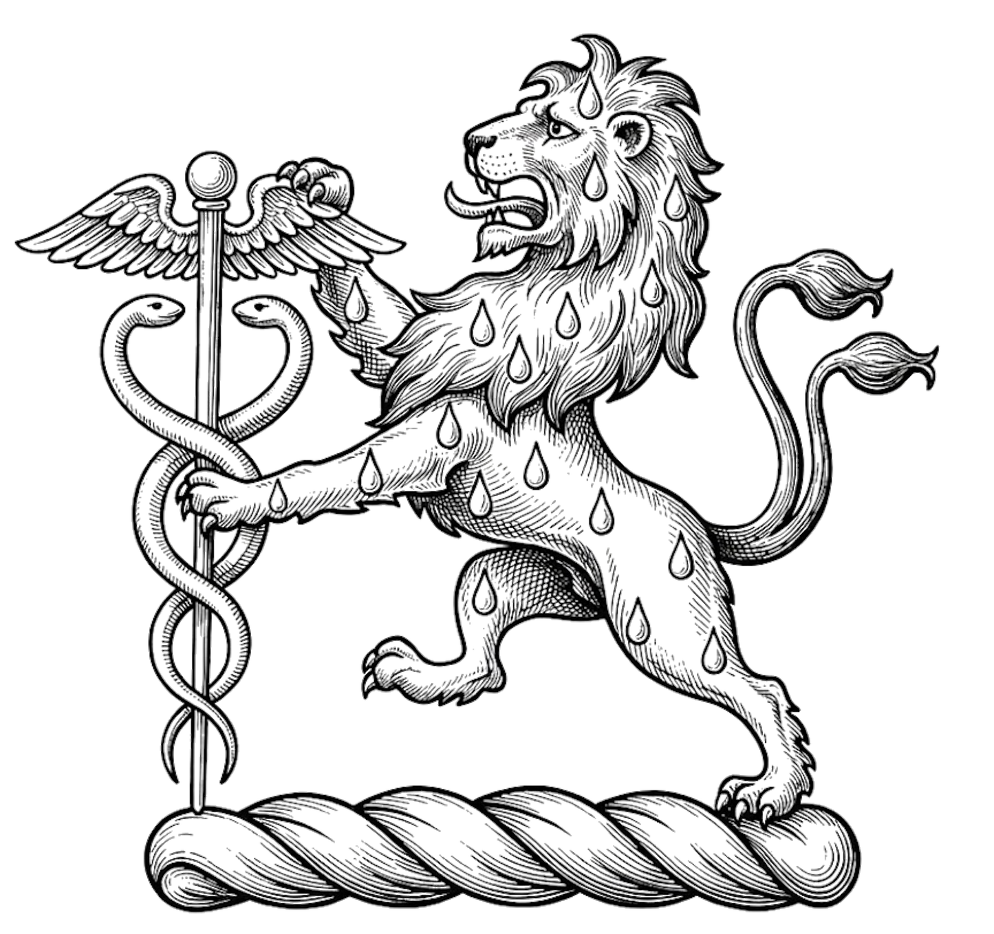 Lion Rampant Supporting a Caduceus digital download: Includes Color PNG, B&W PNG, and SVG vector files
