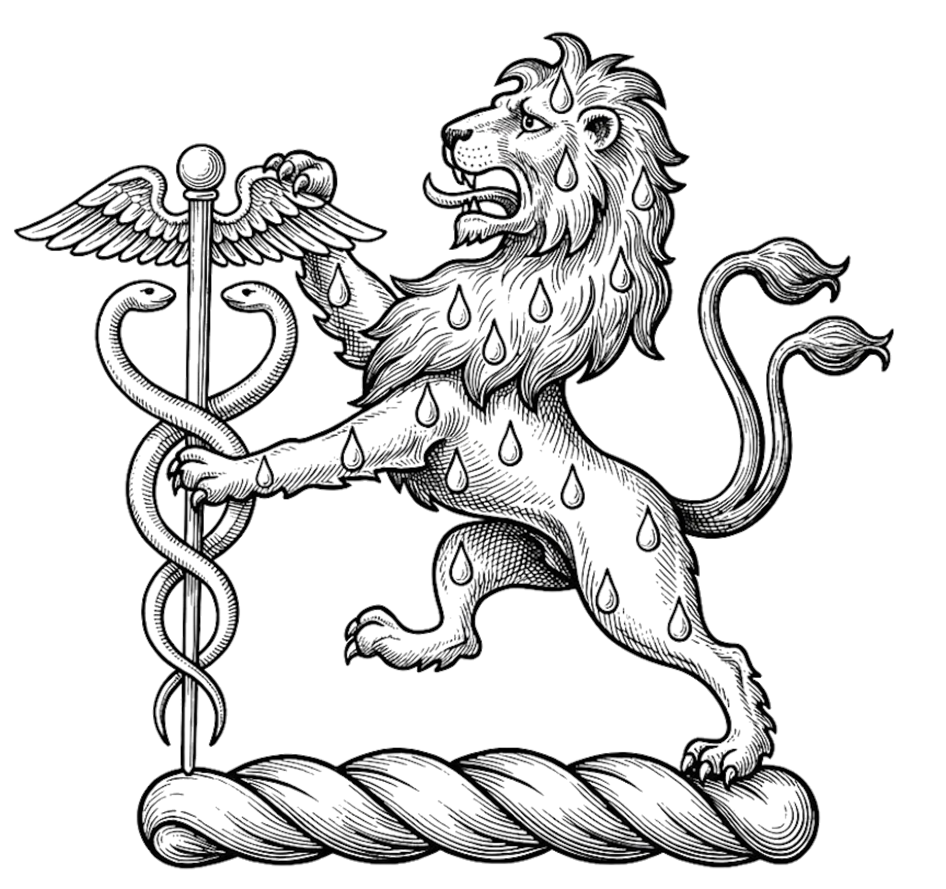 Lion Rampant Supporting a Caduceus digital download: Includes Color PNG, B&W PNG, and SVG vector files