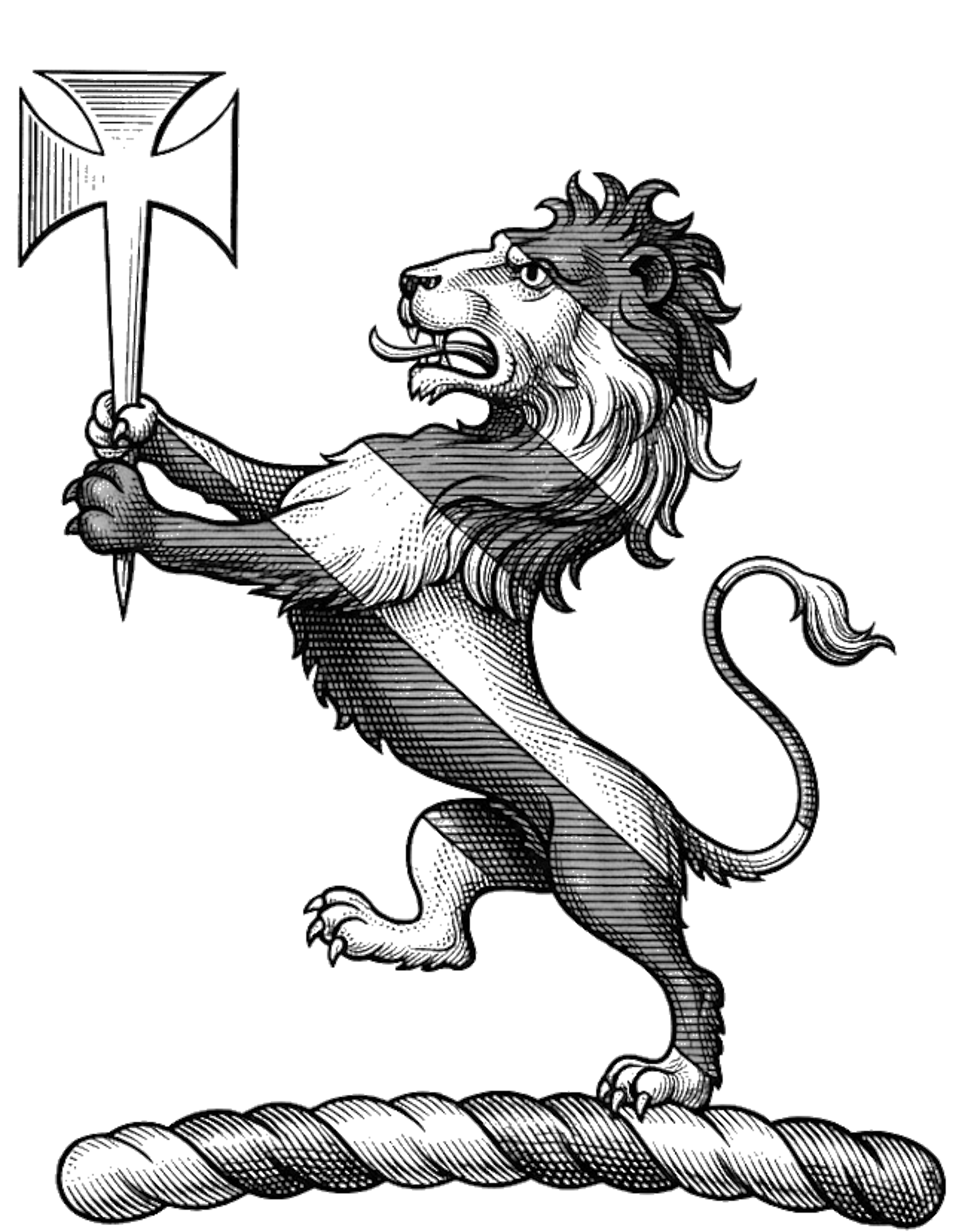 Lion Rampant Bendy Holding A Cross Pattée Fitchée Crest digital download: Includes Color PNG, B&W PNG, and SVG vector files