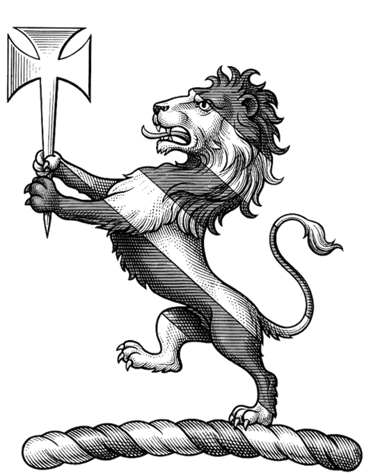 Lion Rampant Bendy Holding A Cross Pattée Fitchée Crest digital download: Includes Color PNG, B&W PNG, and SVG vector files