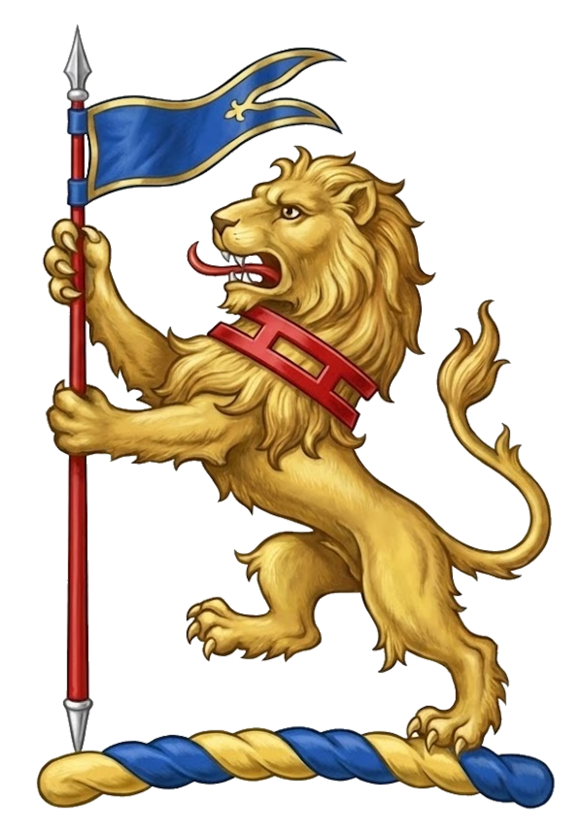 Lion Rampant Or Gorged with a Bar Gemelle Supporting a Pennon digital download: Includes Color PNG, B&W PNG, and SVG vector files