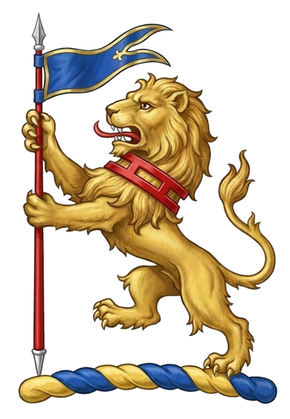 Lion Rampant Or Gorged with a Bar Gemelle Supporting a Pennon digital download: Includes Color PNG, B&W PNG, and SVG vector files