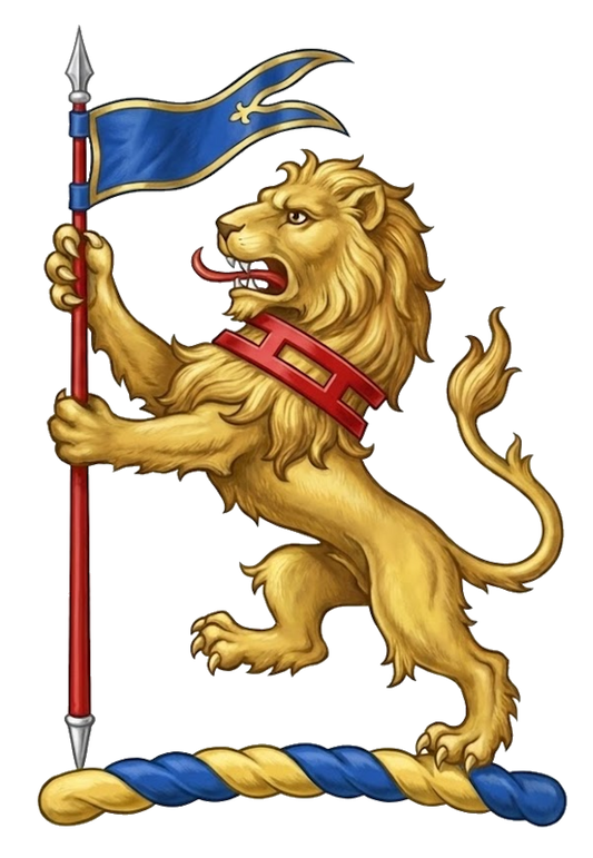 Lion Rampant Or Gorged with a Bar Gemelle Supporting a Pennon digital download: Includes Color PNG, B&W PNG, and SVG vector files
