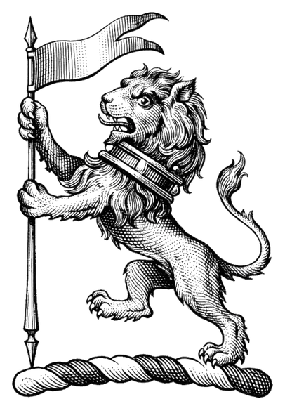 Lion Rampant Or Gorged with a Bar Gemelle Supporting a Pennon digital download: Includes Color PNG, B&W PNG, and SVG vector files