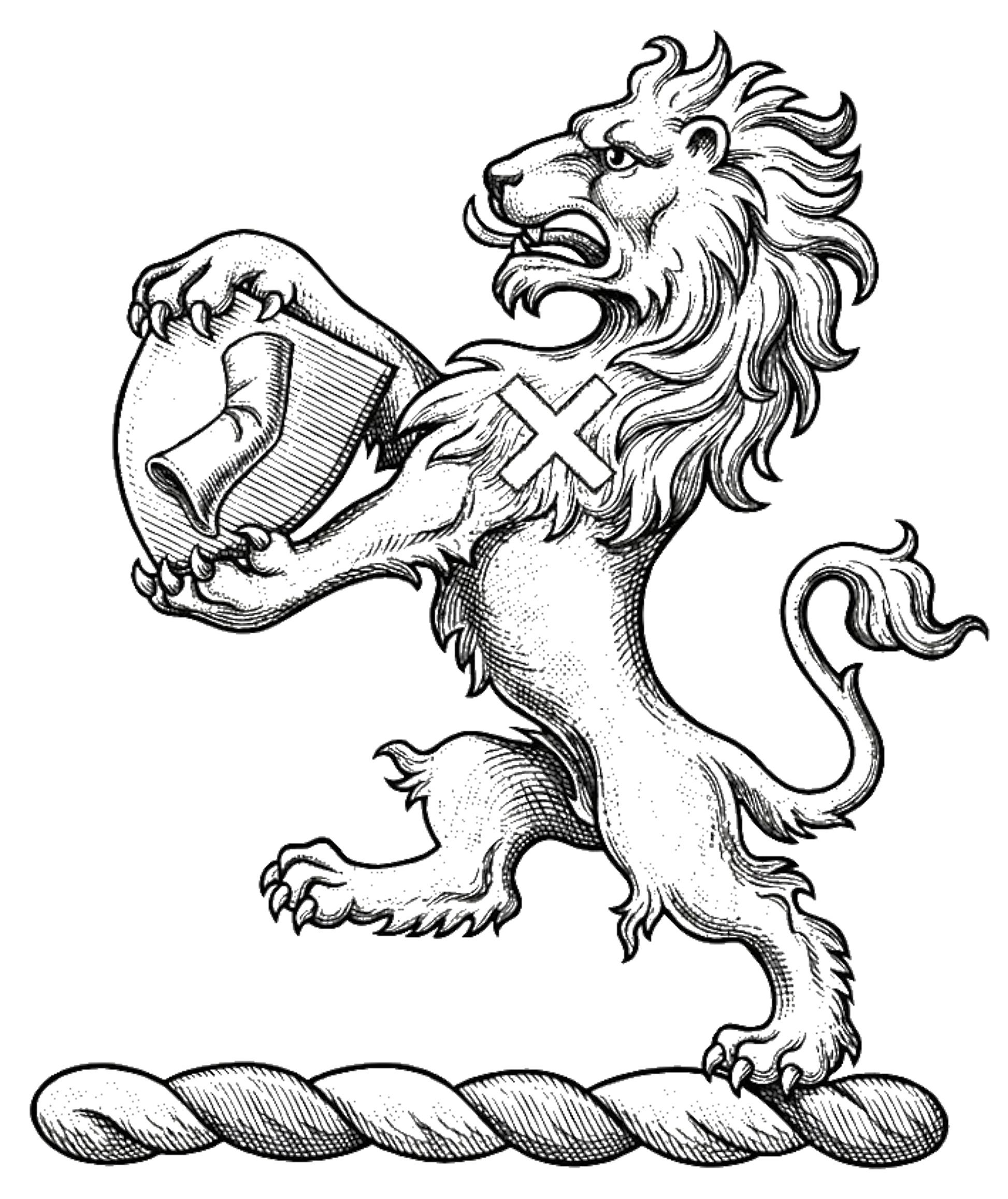 Lion Rampant Holding Escutcheon digital download: Includes Color PNG, B&W PNG, and SVG vector files