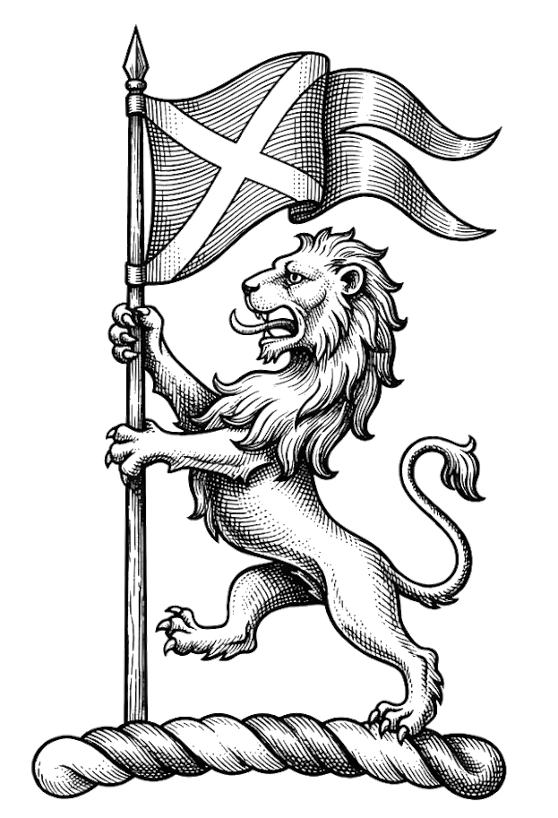 Lion Rampant with Standard Flag digital download: Includes Color PNG, B&W PNG, and SVG vector files