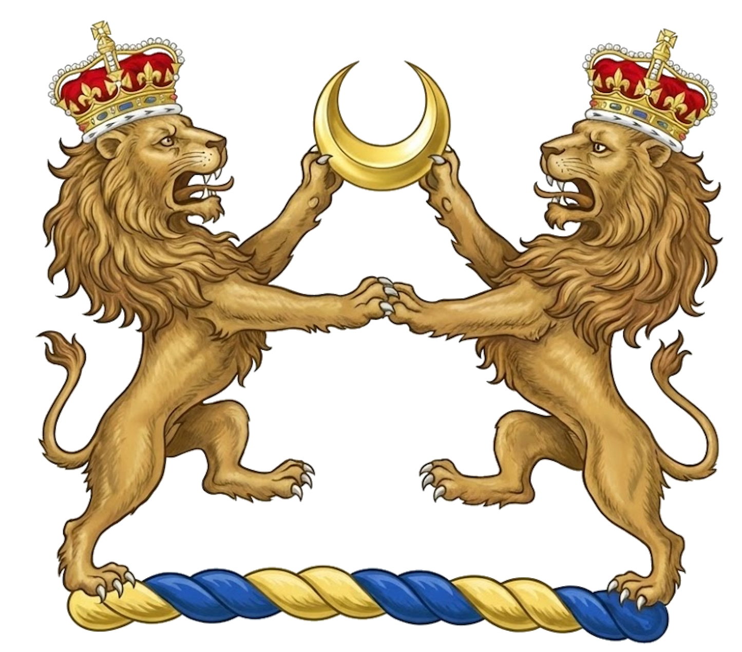 Two Lions Rampant Combatant Supporting a Crescent digital download: Includes Color PNG, B&W PNG, and SVG vector files