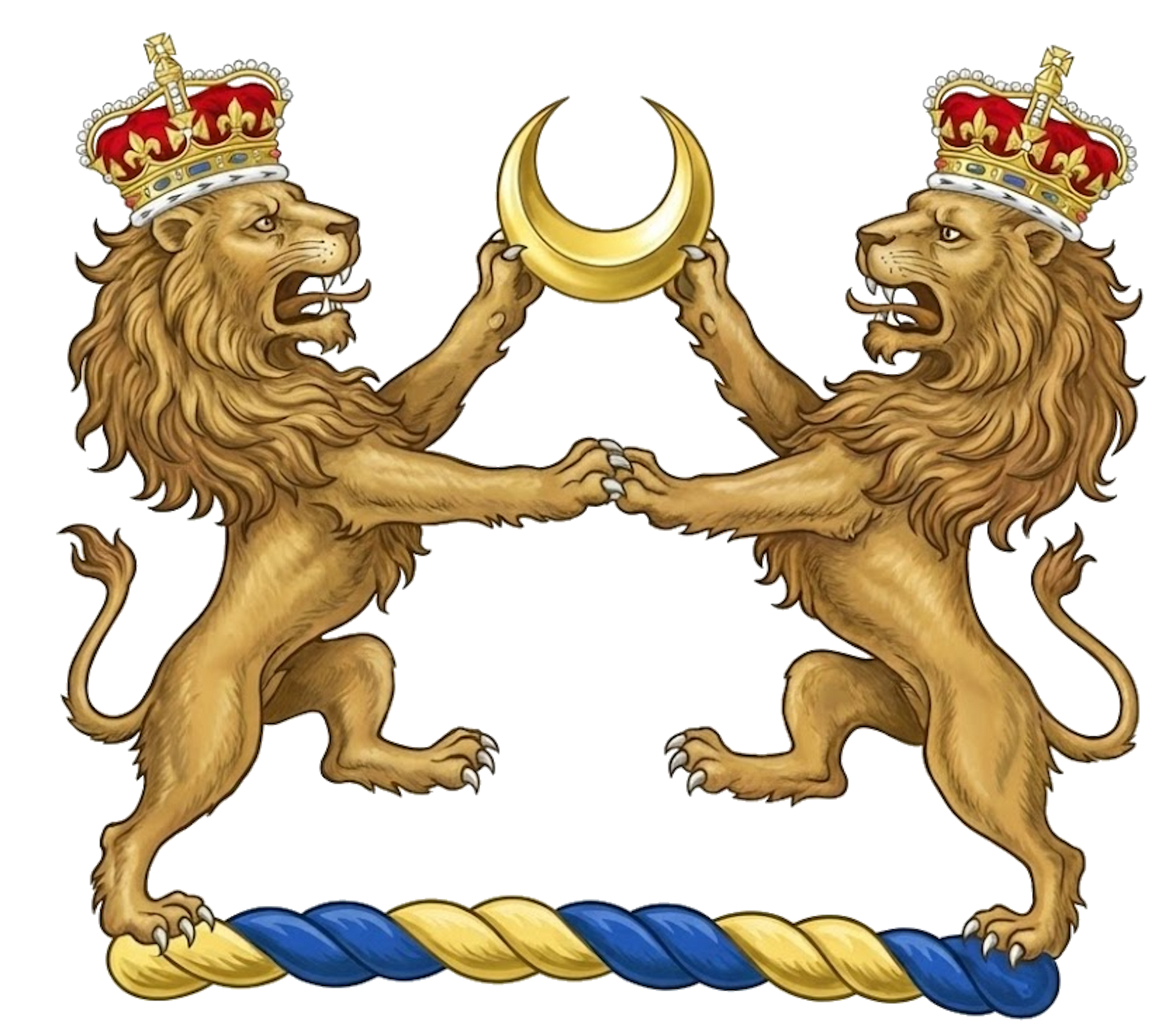 Two Lions Rampant Combatant Supporting a Crescent digital download: Includes Color PNG, B&W PNG, and SVG vector files