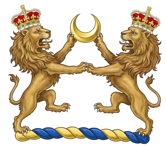 Two Lions Rampant Combatant Supporting a Crescent digital download: Includes Color PNG, B&W PNG, and SVG vector files