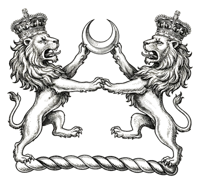 Two Lions Rampant Combatant Supporting a Crescent digital download: Includes Color PNG, B&W PNG, and SVG vector files