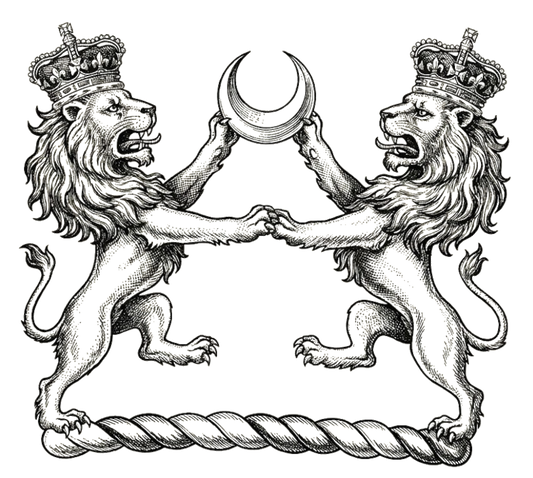 Two Lions Rampant Combatant Supporting a Crescent digital download: Includes Color PNG, B&W PNG, and SVG vector files
