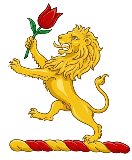 Lion Rampant Or, holding a tulip Gu., Slipped Vert digital download: Includes Color PNG, B&W PNG, and SVG vector files