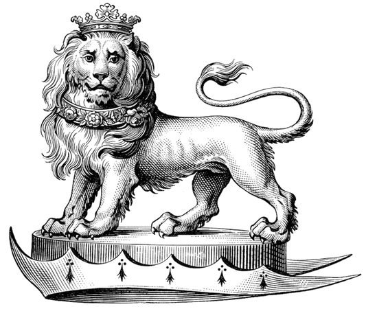 Lion Statant Gardant Crowned on Chapeau digital download: Includes Color PNG, B&W PNG, and SVG vector files