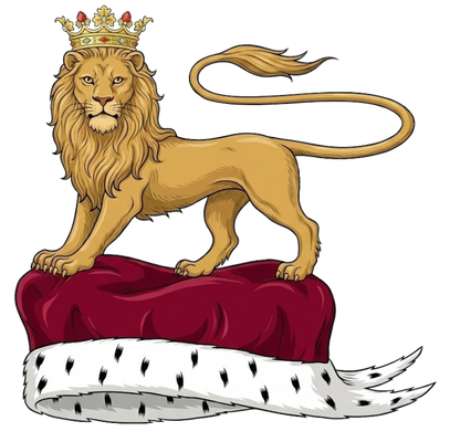 Lion Passant Guardant Crowned on Chapeau digital download: Includes Color PNG, B&W PNG, and SVG vector files