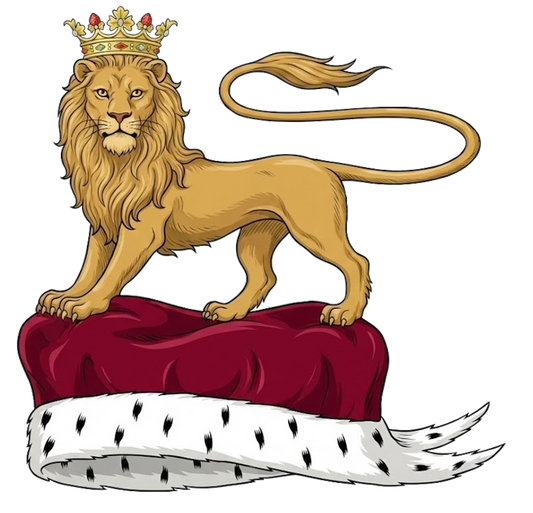 Lion Passant Guardant Crowned on Chapeau digital download: Includes Color PNG, B&W PNG, and SVG vector files