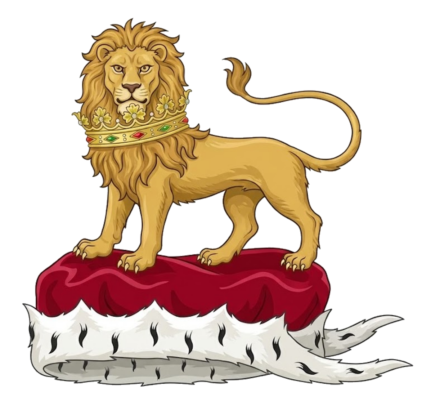 On a chapeau, a lion statant gardant, ducally gorged, the tail extended, all proper digital download: Includes Color PNG, B&W PNG, and SVG vector files