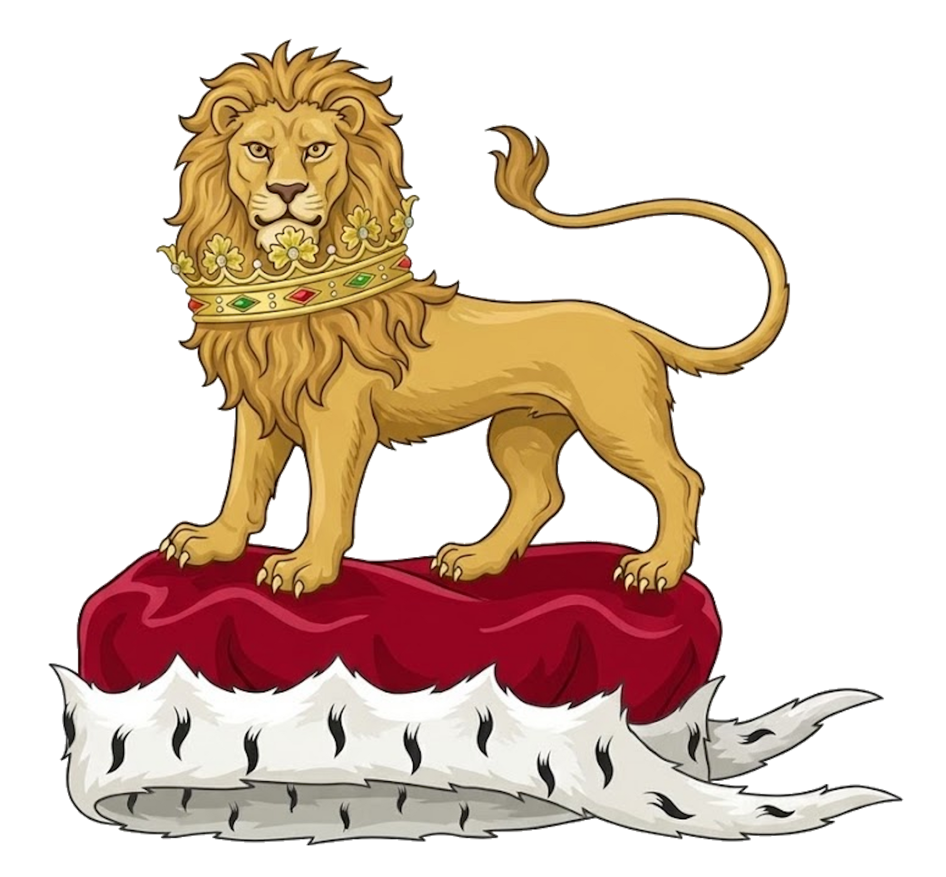 On a chapeau, a lion statant gardant, ducally gorged, the tail extended, all proper digital download: Includes Color PNG, B&W PNG, and SVG vector files