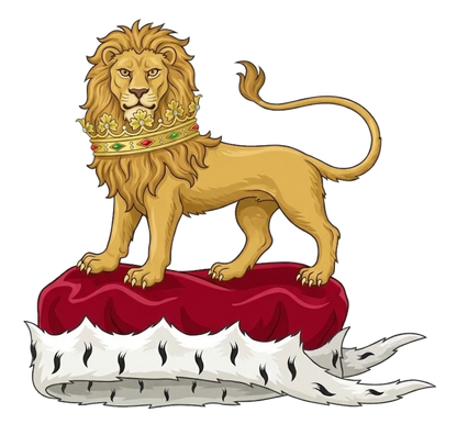 On a chapeau, a lion statant gardant, ducally gorged, the tail extended, all proper digital download: Includes Color PNG, B&W PNG, and SVG vector files
