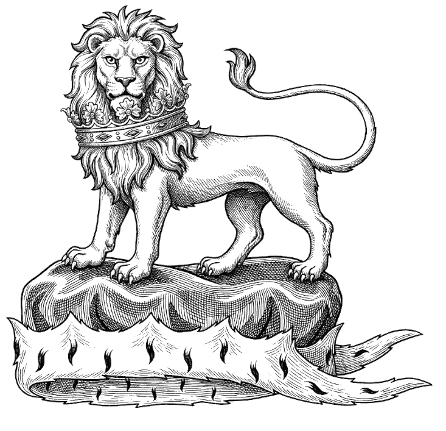 On a chapeau, a lion statant gardant, ducally gorged, the tail extended, all proper digital download: Includes Color PNG, B&W PNG, and SVG vector files