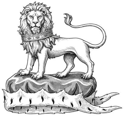 On a chapeau, a lion statant gardant, ducally gorged, the tail extended, all proper digital download: Includes Color PNG, B&W PNG, and SVG vector files