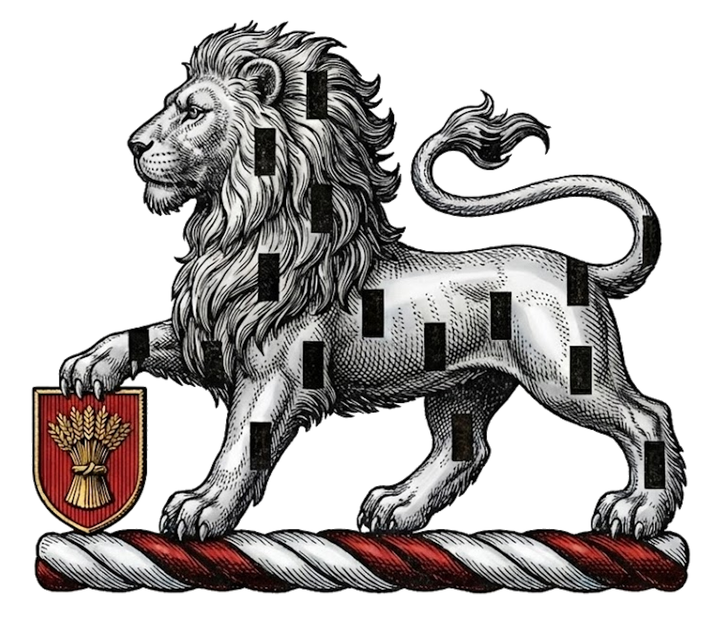 Lion Passant Argent Billettée Sable Supporting Escutcheon digital download: Includes Color PNG, B&W PNG, and SVG vector files