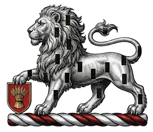 Lion Passant Argent Billettée Sable Supporting Escutcheon digital download: Includes Color PNG, B&W PNG, and SVG vector files