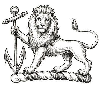 Lion Statant Gardant Holding Anchor digital download: Includes Color PNG, B&W PNG, and SVG vector files
